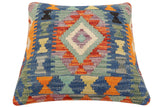 handmade Traditional Pillow Rust Blue Hand-Woven SQUARE 100% WOOL Hand woven turkish pillow2' x 2'