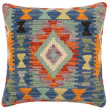 handmade Traditional Pillow Rust Blue Hand-Woven SQUARE 100% WOOL Hand woven turkish pillow2' x 2'