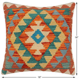 handmade Traditional Pillow Rust Blue Hand-Woven SQUARE 100% WOOL Hand woven turkish pillow2' x 2'