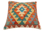 handmade Traditional Pillow Rust Blue Hand-Woven SQUARE 100% WOOL Hand woven turkish pillow2' x 2'