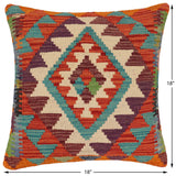 handmade Traditional Pillow Rust Blue Hand-Woven SQUARE 100% WOOL Hand woven turkish pillow2' x 2'