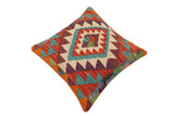 handmade Traditional Pillow Rust Blue Hand-Woven SQUARE 100% WOOL Hand woven turkish pillow2' x 2'