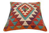 handmade Traditional Pillow Rust Blue Hand-Woven SQUARE 100% WOOL Hand woven turkish pillow2' x 2'