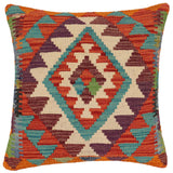 handmade Traditional Pillow Rust Blue Hand-Woven SQUARE 100% WOOL Hand woven turkish pillow2' x 2'