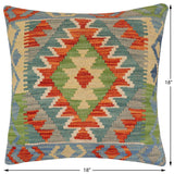 handmade Traditional Pillow Rust Blue Hand-Woven SQUARE 100% WOOL Hand woven turkish pillow2' x 2'