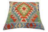 handmade Traditional Pillow Rust Blue Hand-Woven SQUARE 100% WOOL Hand woven turkish pillow2' x 2'