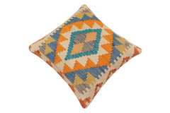 handmade Traditional Pillow Blue Beige Hand-Woven SQUARE 100% WOOL  Hand woven turkish pillow  2 x 2