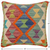 handmade Traditional Pillow Rust Blue Hand-Woven SQUARE 100% WOOL Hand woven turkish pillow2' x 2'