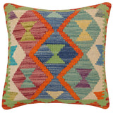 handmade Traditional Pillow Rust Blue Hand-Woven SQUARE 100% WOOL Hand woven turkish pillow2' x 2'