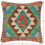 handmade Traditional Pillow Rust Blue Hand-Woven SQUARE 100% WOOL Hand woven turkish pillow2' x 2'