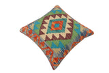 handmade Traditional Pillow Rust Blue Hand-Woven SQUARE 100% WOOL Hand woven turkish pillow2' x 2'