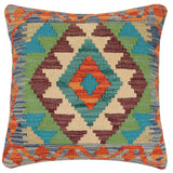 handmade Traditional Pillow Rust Blue Hand-Woven SQUARE 100% WOOL Hand woven turkish pillow2' x 2'