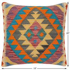 handmade Traditional Pillow Rust Blue Hand-Woven SQUARE 100% WOOL  Hand woven turkish pillow  PILLOW