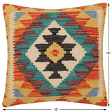 handmade Traditional Pillow Rust Blue Hand-Woven SQUARE 100% WOOL Hand woven turkish pillow2' x 2'