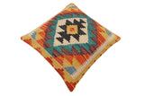 handmade Traditional Pillow Rust Blue Hand-Woven SQUARE 100% WOOL Hand woven turkish pillow2' x 2'