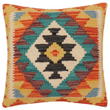 handmade Traditional Pillow Rust Blue Hand-Woven SQUARE 100% WOOL Hand woven turkish pillow2' x 2'