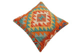 handmade Traditional Pillow Rust Blue Hand-Woven SQUARE 100% WOOL Hand woven turkish pillow2' x 2'