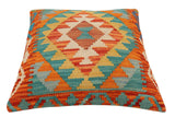 handmade Traditional Pillow Rust Blue Hand-Woven SQUARE 100% WOOL Hand woven turkish pillow2' x 2'