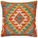 handmade Traditional Pillow Rust Blue Hand-Woven SQUARE 100% WOOL Hand woven turkish pillow2' x 2'