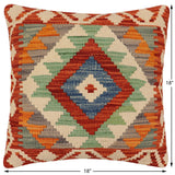 handmade Traditional Pillow Rust Blue Hand-Woven SQUARE 100% WOOL Hand woven turkish pillow2' x 2'