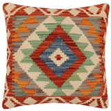 handmade Traditional Pillow Rust Blue Hand-Woven SQUARE 100% WOOL Hand woven turkish pillow2' x 2'