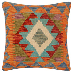 handmade Traditional Pillow Rust Blue Hand-Woven SQUARE 100% WOOL  Hand woven turkish pillow  2 x 2