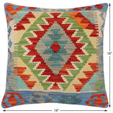 handmade Traditional Pillow Rust Blue Hand-Woven SQUARE 100% WOOL Hand woven turkish pillow2' x 2'