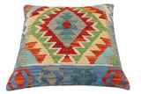 handmade Traditional Pillow Rust Blue Hand-Woven SQUARE 100% WOOL Hand woven turkish pillow2' x 2'