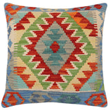 handmade Traditional Pillow Rust Blue Hand-Woven SQUARE 100% WOOL Hand woven turkish pillow2' x 2'