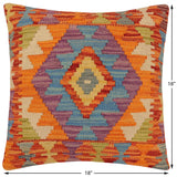 handmade Traditional Pillow Rust Blue Hand-Woven SQUARE 100% WOOL Hand woven turkish pillow2' x 2'