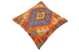 handmade Traditional Pillow Rust Blue Hand-Woven SQUARE 100% WOOL Hand woven turkish pillow2' x 2'