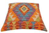 handmade Traditional Pillow Rust Blue Hand-Woven SQUARE 100% WOOL Hand woven turkish pillow2' x 2'