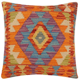 handmade Traditional Pillow Rust Blue Hand-Woven SQUARE 100% WOOL Hand woven turkish pillow2' x 2'