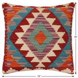 handmade Traditional Pillow Rust Blue Hand-Woven SQUARE 100% WOOL Hand woven turkish pillow2' x 2'