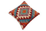 handmade Traditional Pillow Rust Blue Hand-Woven SQUARE 100% WOOL Hand woven turkish pillow2' x 2'