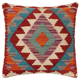 handmade Traditional Pillow Rust Blue Hand-Woven SQUARE 100% WOOL Hand woven turkish pillow2' x 2'