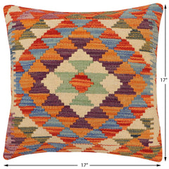 handmade Traditional Pillow Rust Blue Hand-Woven SQUARE 100% WOOL  Hand woven turkish pillow  2 x 2