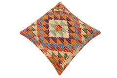 handmade Traditional Pillow Rust Blue Hand-Woven SQUARE 100% WOOL  Hand woven turkish pillow  2 x 2