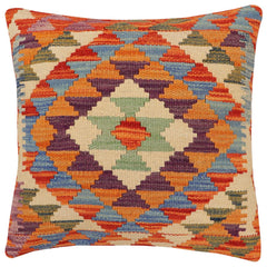 handmade Traditional Pillow Rust Blue Hand-Woven SQUARE 100% WOOL  Hand woven turkish pillow  2 x 2